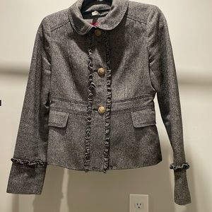 J. Crew Robert Noble Wool Tweed Long Sleeve Ruffle Button-down Blazer Jacket